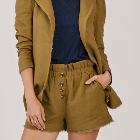 Something Navy Ryan Paper Bag Shorts Army Linen Cotton Blend Green Size Large - Picture 3 of 9